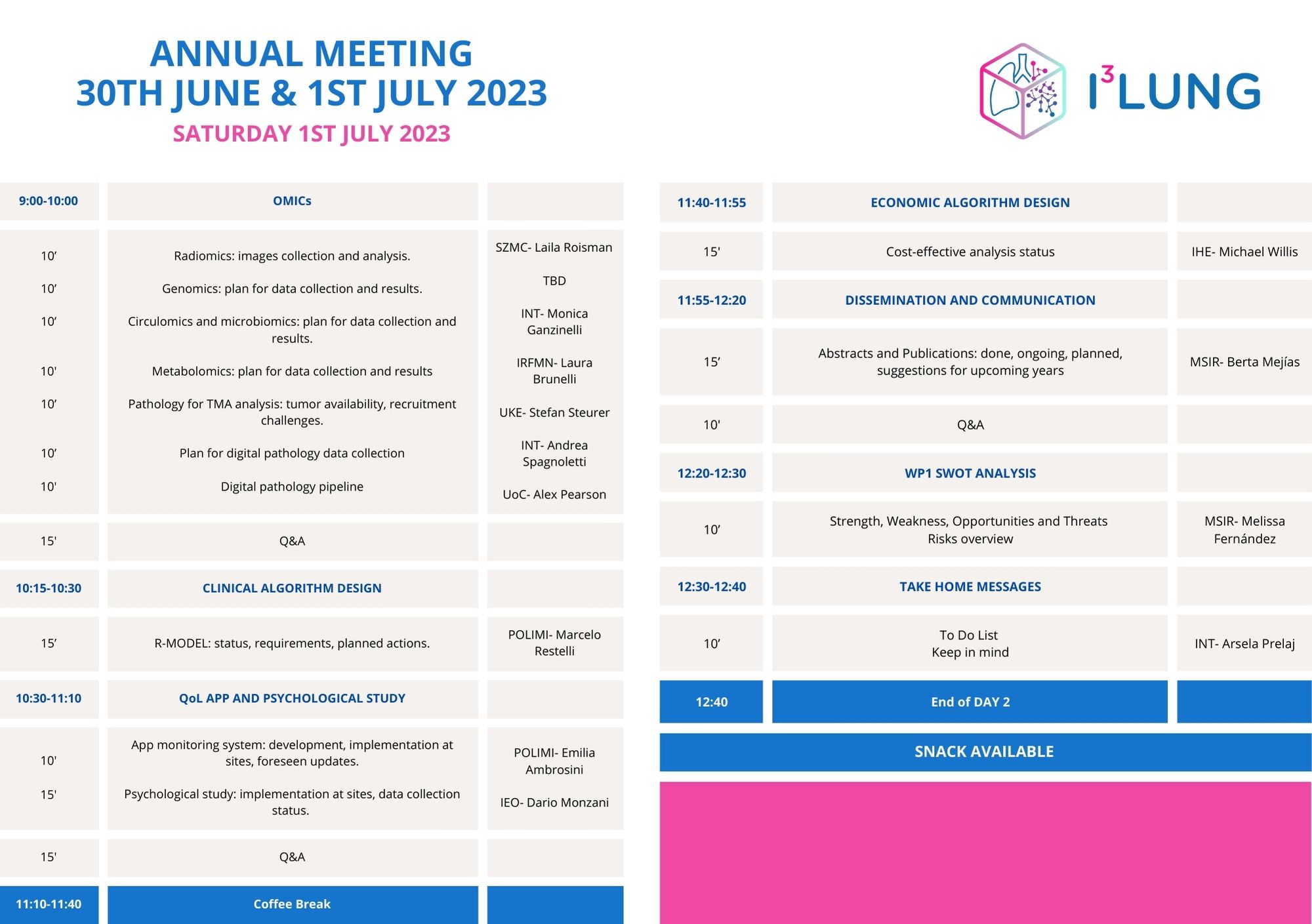Saturday Agenda Annual Meeting 2023