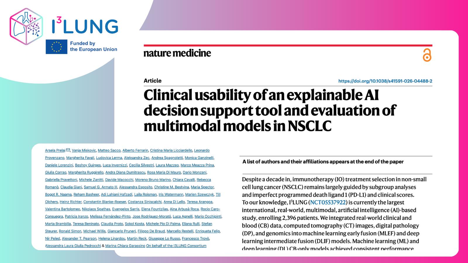 I3LUNG has been published in Nature Medicine